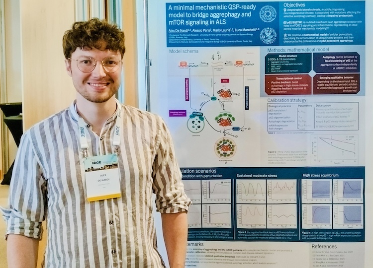 Alex De Nardi presenting his poster at PAGE 2026