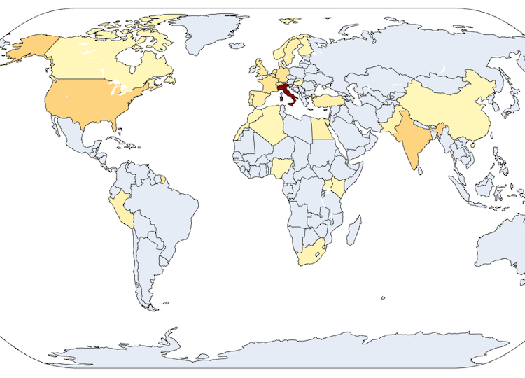 Worlwide Map of COSBI's Linkedin contacts